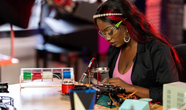 woman, engineer, tech, electronics, wires, technology, lab, science, tech, technology, technology, technology, technology, technology, science