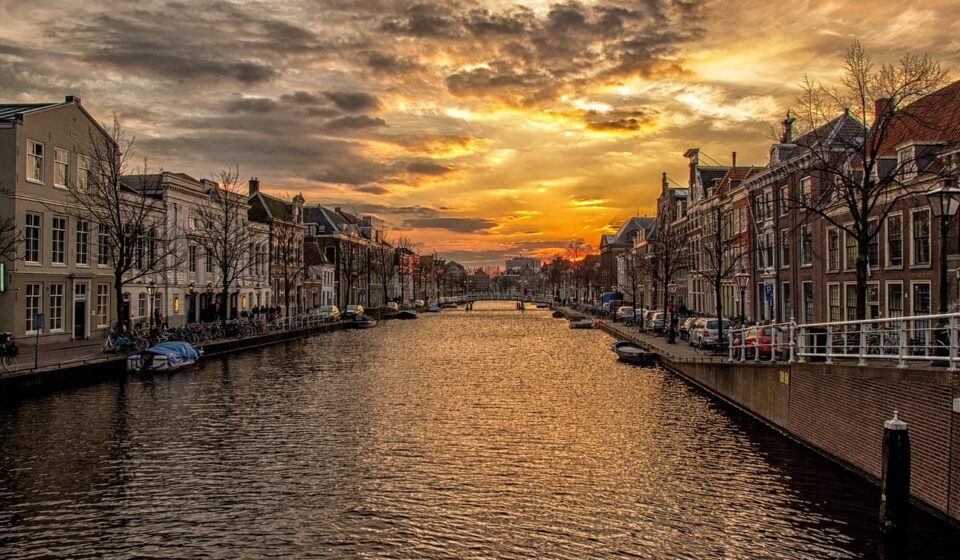waterway, channel, holland, houses, sunset, water, nature, flow, hdr