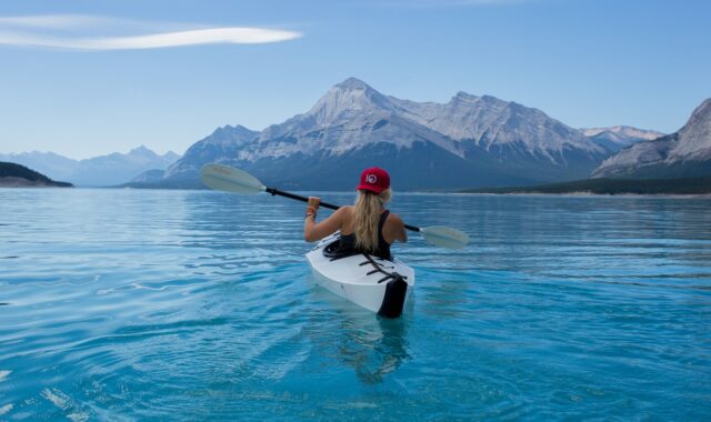 girl, kayak, lake, canoe, kayaking, paddle, paddling, boat, alone, adventure, active, nature, water sports, woman, caucasian, blue water