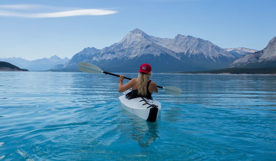 girl, kayak, lake, canoe, kayaking, paddle, paddling, boat, alone, adventure, active, nature, water sports, woman, caucasian, blue water