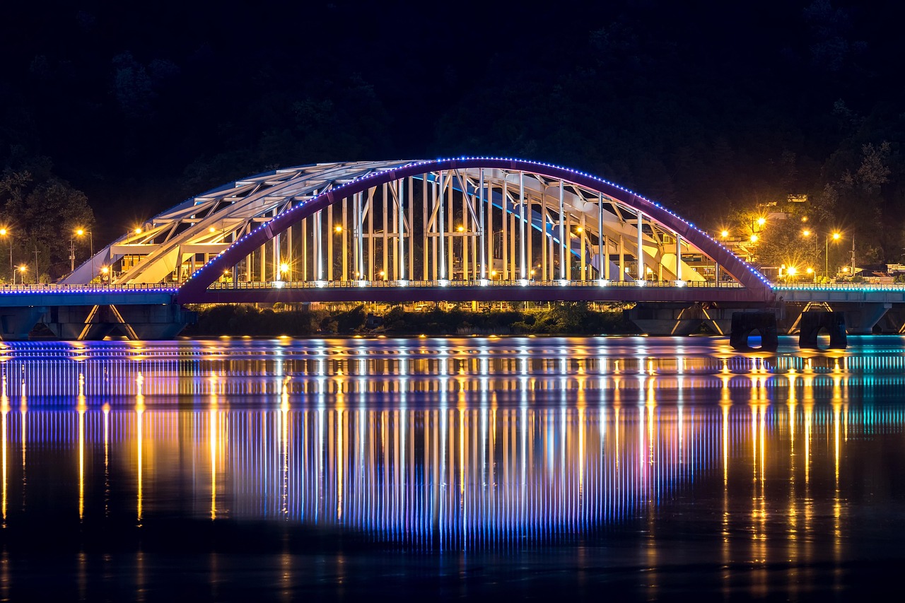 chuncheon, landscape, night view, light, city, night, architecture, street lamp, in the evening, korea, republic of korea, bridge, soyang 2nd school, chuncheon, chuncheon, korea, korea, korea, korea, korea